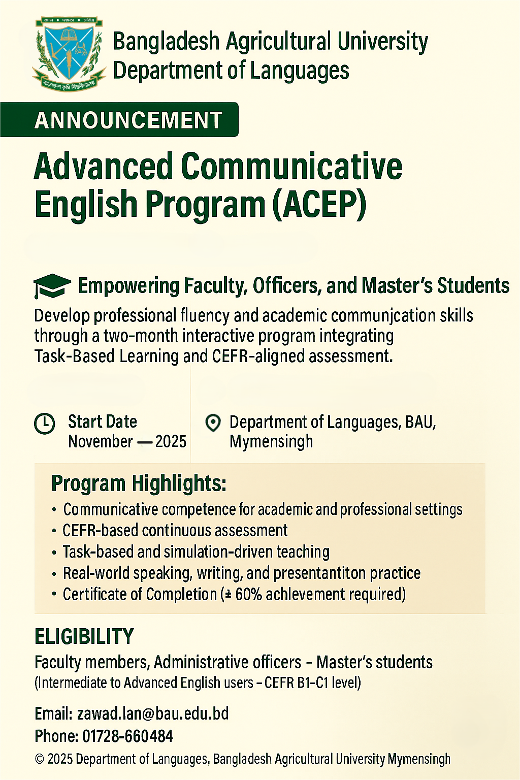 Seeking Participants for Advanced Communicative English Program (ACEP)